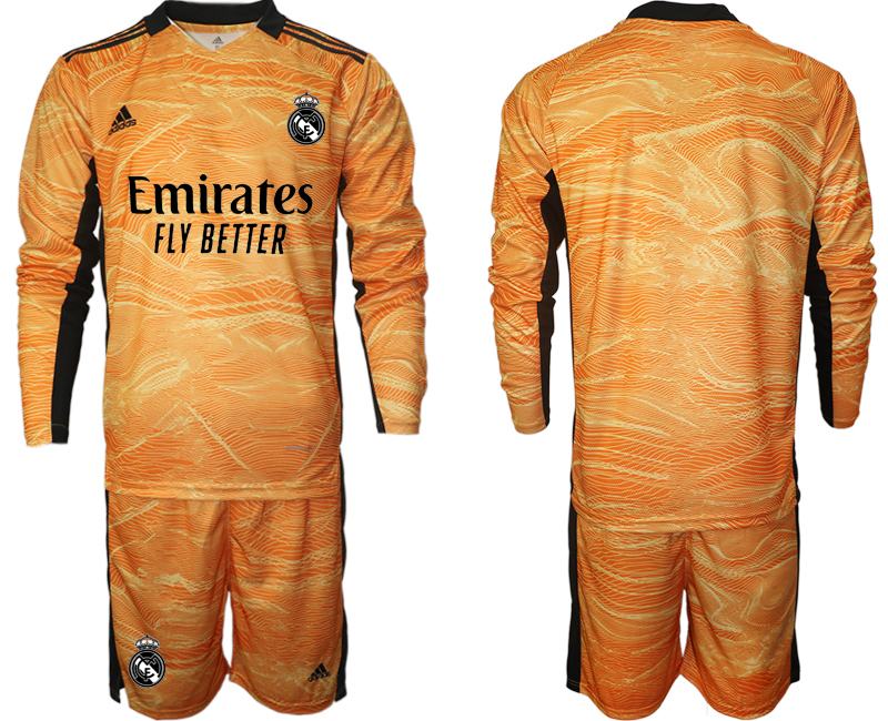 Men 2021-2022 Club Real Madrid orange yellow Long Sleeve goalkeeper blank Soccer Jersey